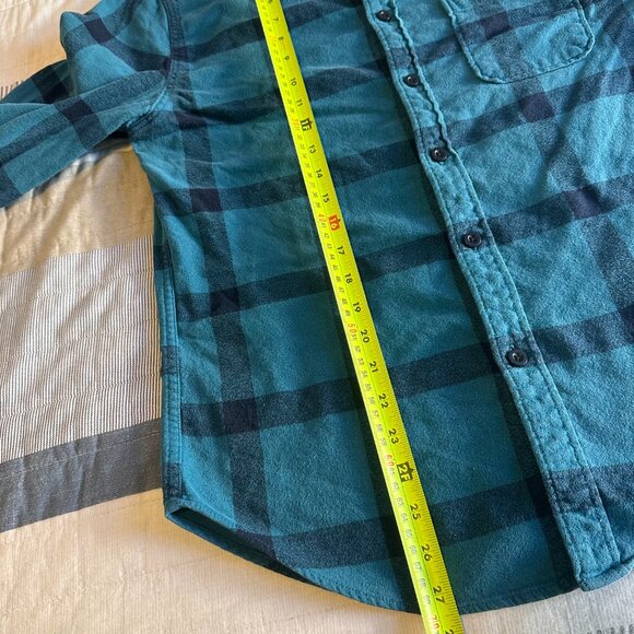 Merona Casual Button Down Mens Medium Blue Plaid Rugged Flannel Shirt - Picture 4 of 6